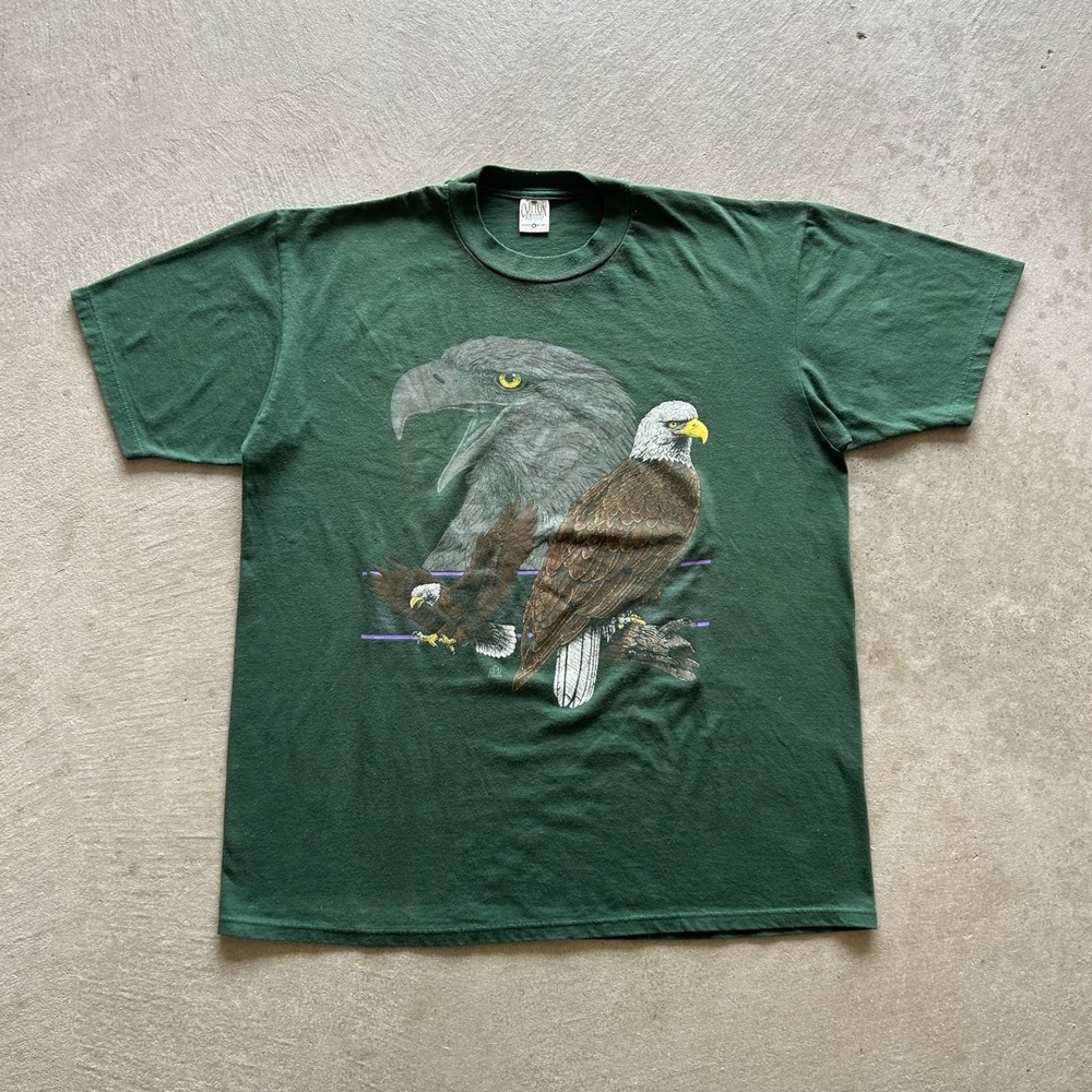 Vintage 90s Bald Eagle Shirt Size XL Green 1994 Animal Outdoor Nature